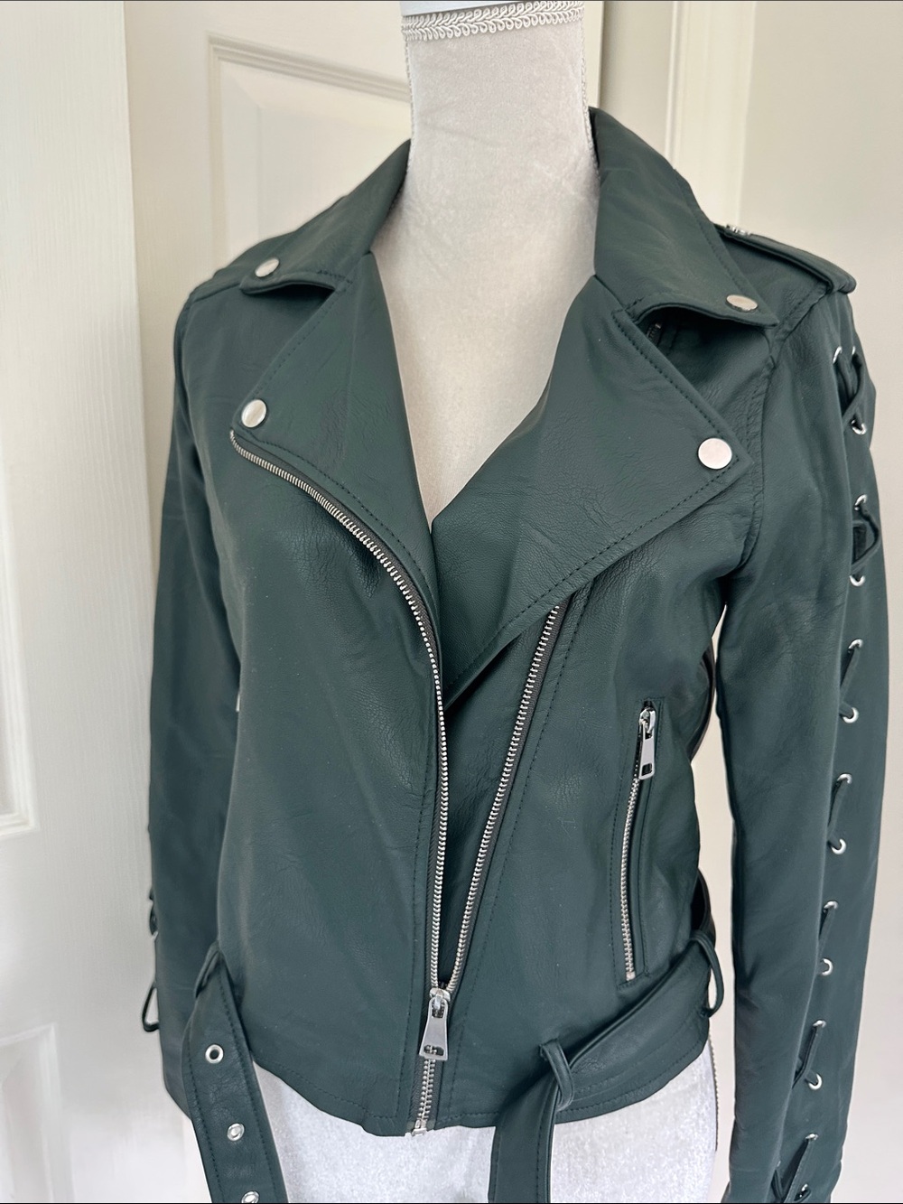 NEW Women's Dark Green Vegan Leather Jacket.